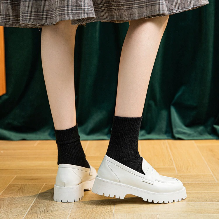 Fashion Female Genuine Leather Shoes / Casual Spring Loafers Thick-soled British Style