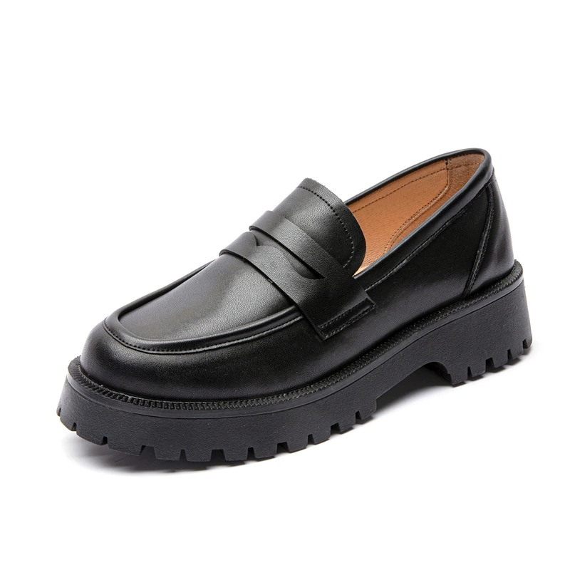 Fashion Female Genuine Leather Shoes / Casual Spring Loafers Thick-soled British Style