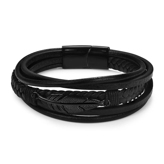 Fashion Genuine Leather Bracelet for Men and Women / Stainless Steel Leather Bracelet with Feather