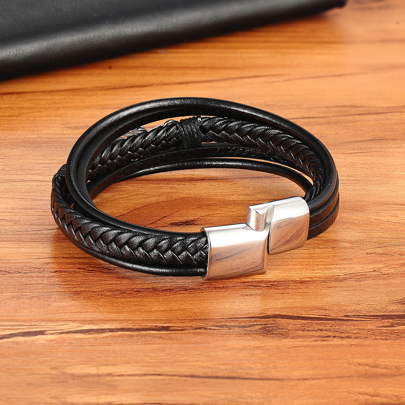 Fashion Genuine Leather Bracelet for Men and Women / Stainless Steel Leather Bracelet with Feather