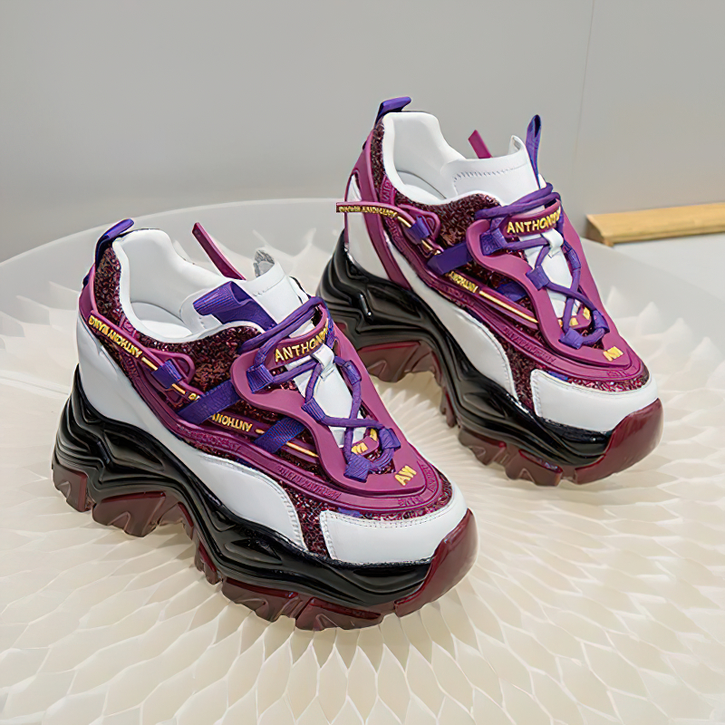 Fashion Genuine Leather Lace Up Women's Sneakers / Casual Platform Chunky Shoes