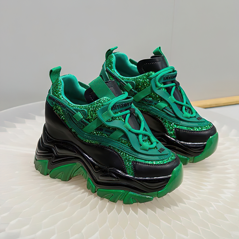 Fashion Genuine Leather Lace Up Women's Sneakers / Casual Platform Chunky Shoes