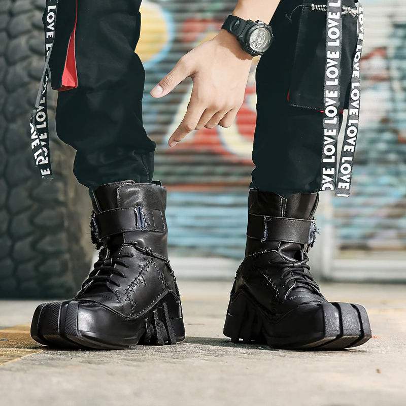 Fashion Genuine Leather Moto Boots / Army Steampunk Boots / Men's Mid-calf Shoes