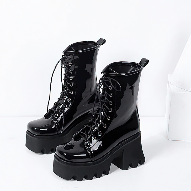 Fashion Genuine Leather Platform Boots / Ladies Round toe Lace Up Ankle Boots