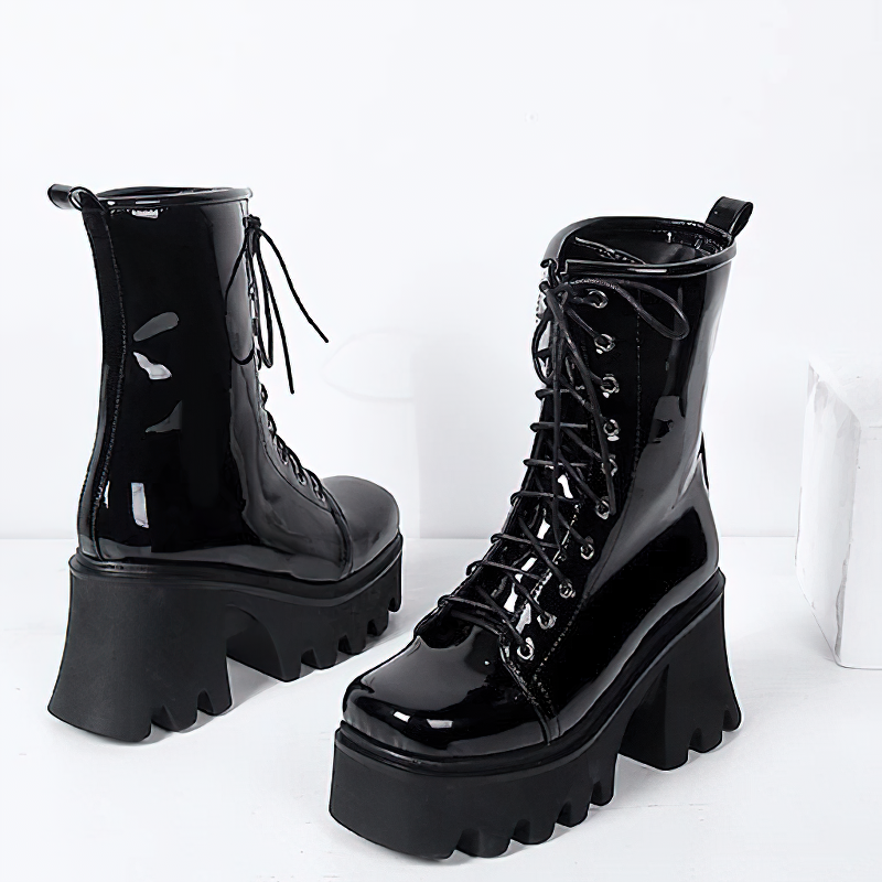 Fashion Genuine Leather Platform Boots / Ladies Round toe Lace Up Ankle Boots