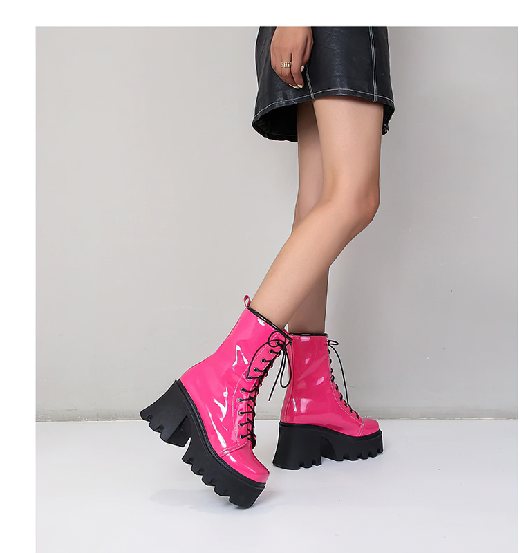 Fashion Genuine Leather Platform Boots / Ladies Round toe Lace Up Ankle Boots
