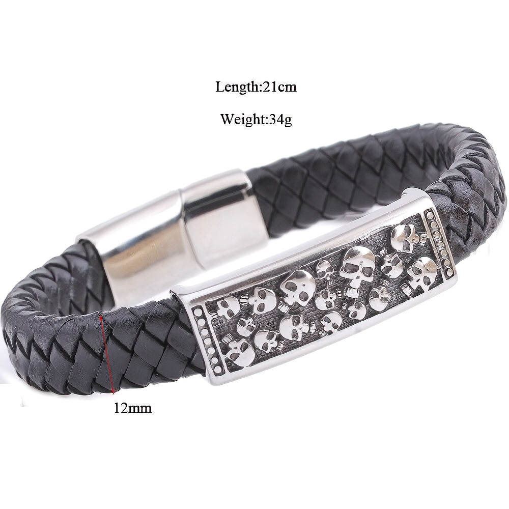Fashion Genuine Leather Stainless Steel Bracelet with Skulls / Men's Jewelry in Rock Punk Style