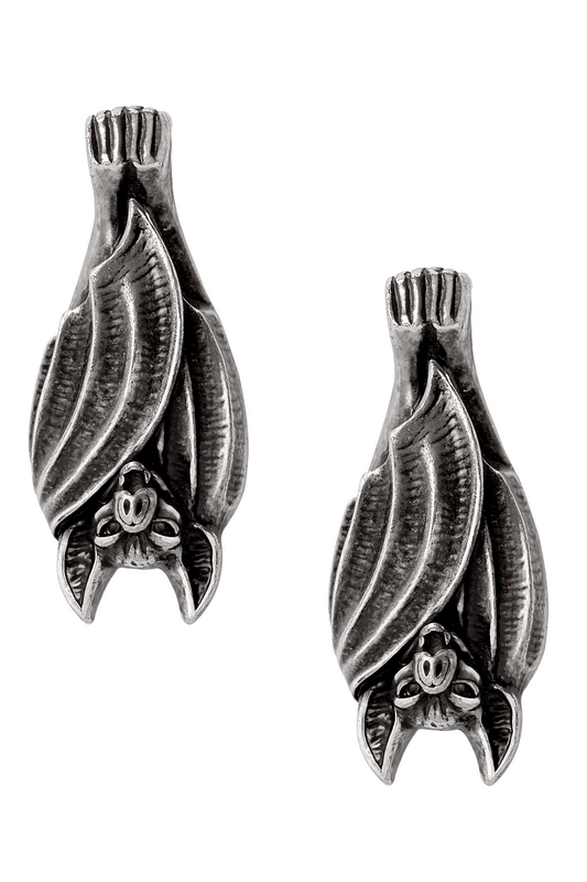 Fashion Gothic Before Dusk Bat Earrings in Pewter