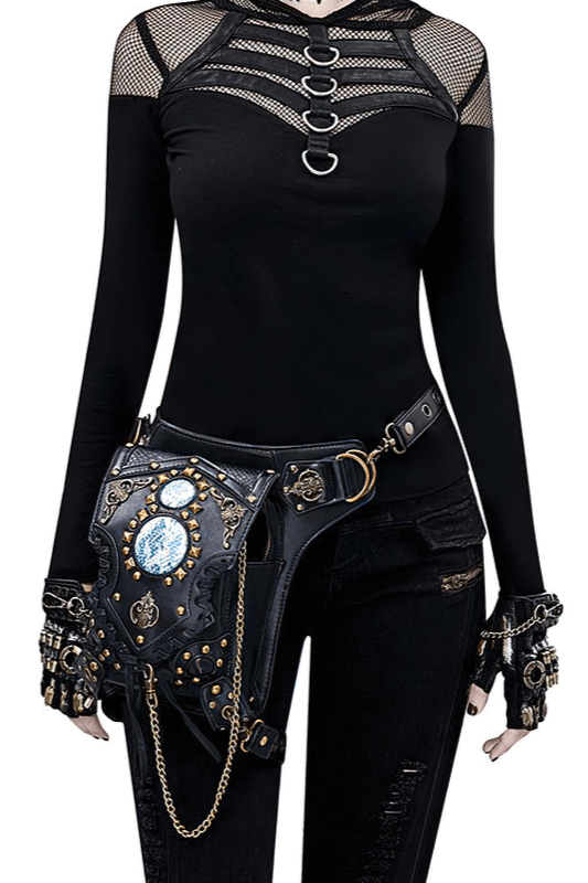 Fashion Gothic Waist Leg Bag with Chain / Motorcycle Crossbody Shoulder Bag