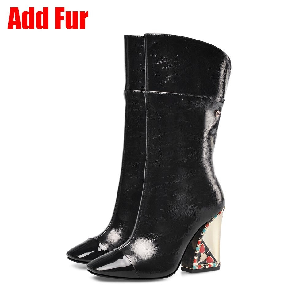 Fashion Ladies Mid-Calf Boots / Women's Genuine Leather Super High Heels Boots