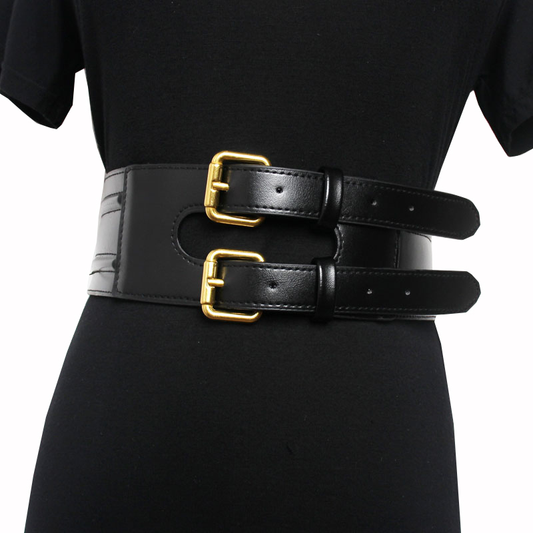 Fashion Ladies Wide PU Leather Corset Belt / Cool Double Breasted Waistband