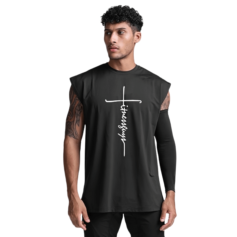 Fashion Letter Print Fitness Bodybuilding Tank Top / Men's Sleeveless Sports T-Shirt