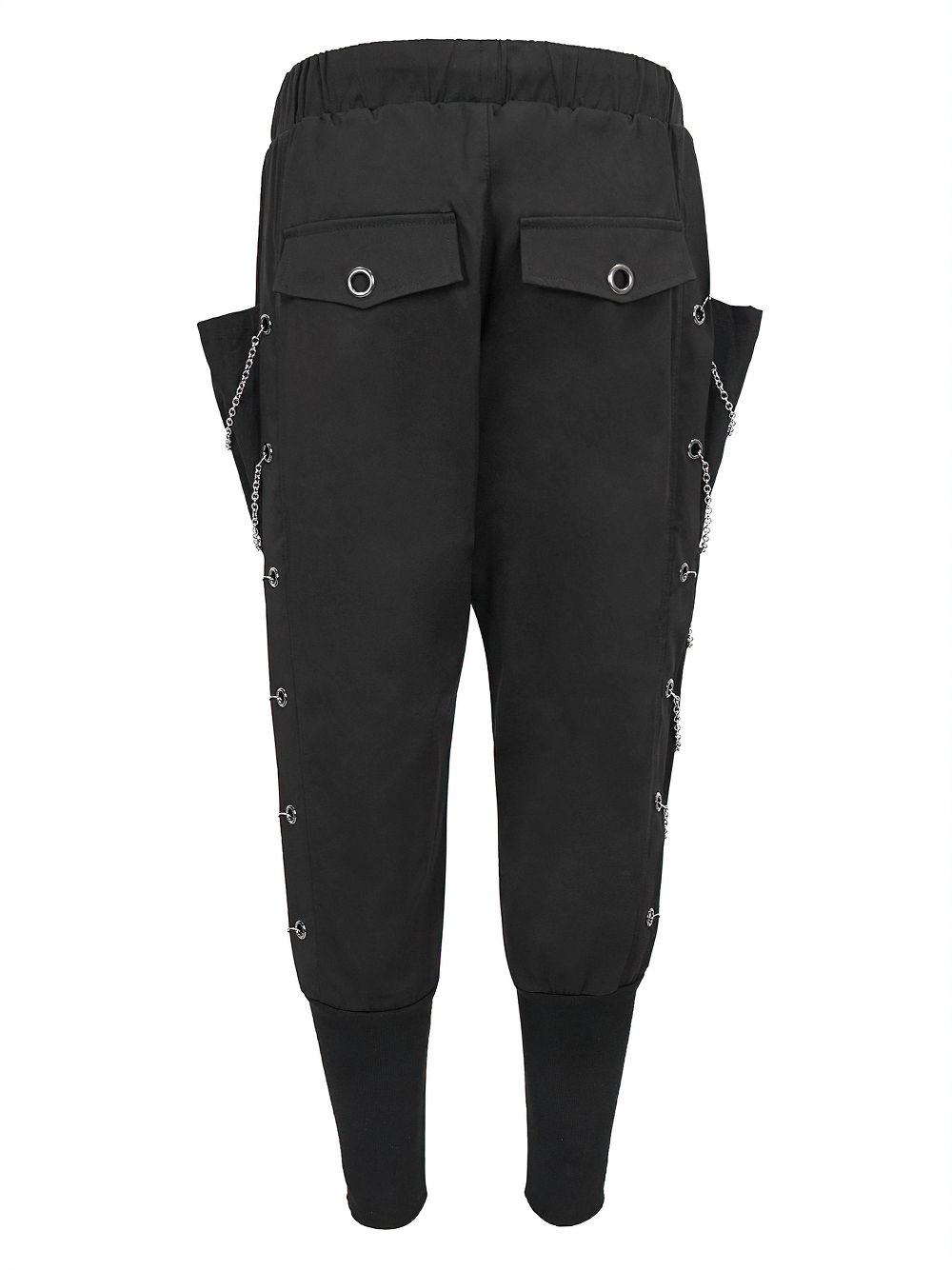 Fashion Loose Cargo Pants with Chain Eyelets / Gothic Punk Elastic Waistband Tapered Trousers