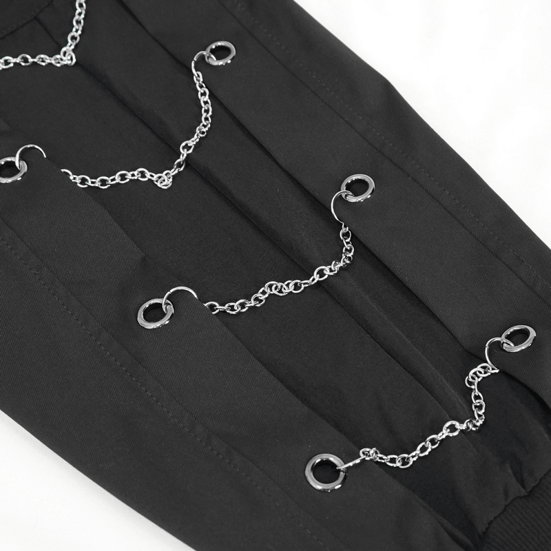 Fashion Loose Cargo Pants with Chain Eyelets / Gothic Punk Elastic Waistband Tapered Trousers