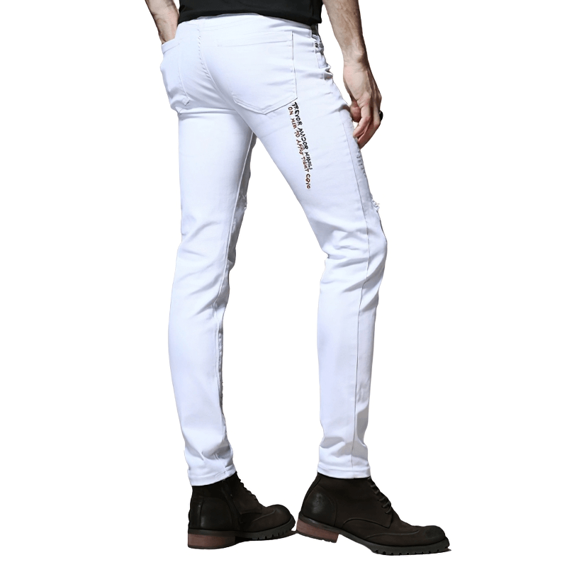 Fashion Male Letter Print Slim Jeans / Zipper Denim Skinny Pants