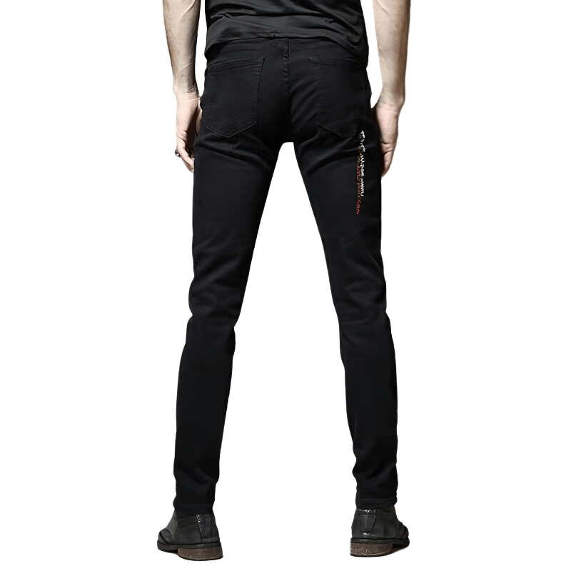 Fashion Male Letter Print Slim Jeans / Zipper Denim Skinny Pants