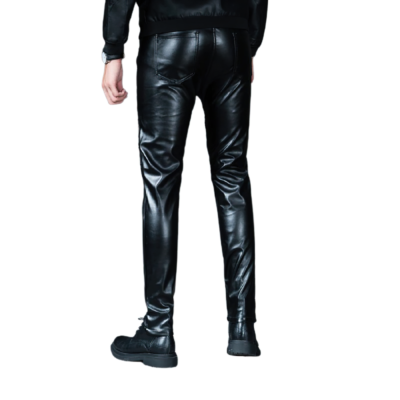 Fashion Male Skinny Biker Faux Leather Pants / Motorcycle Trousers For Men