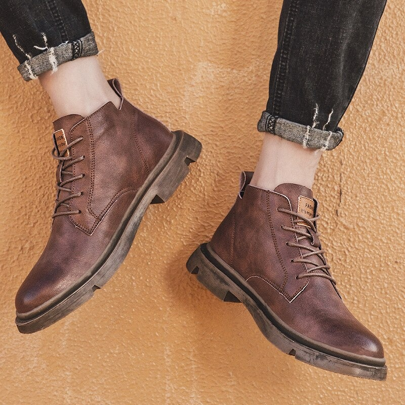 Fashion Men's Ankle Leather Boots / Casual Non-Slip Boots in British Style