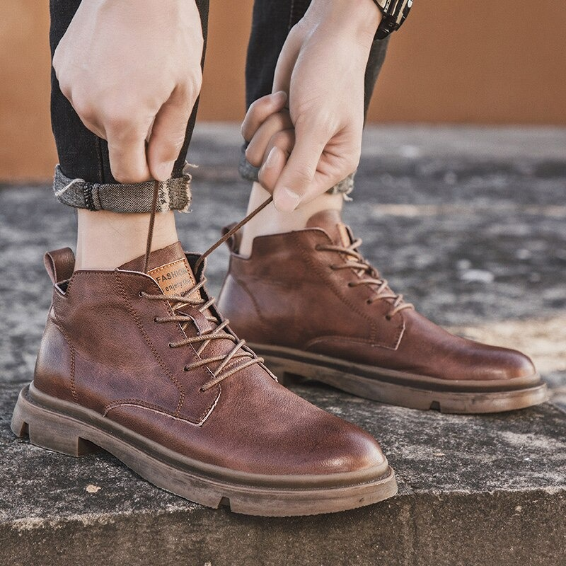 Fashion Men's Ankle Leather Boots / Casual Non-Slip Boots in British Style