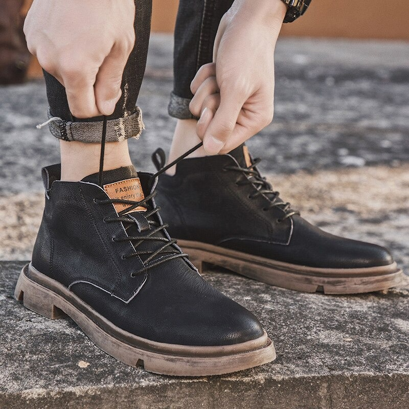 Fashion Men's Ankle Leather Boots / Casual Non-Slip Boots in British Style