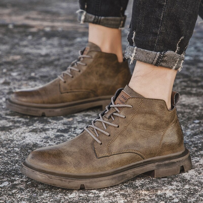 Fashion Men's Ankle Leather Boots / Casual Non-Slip Boots in British Style
