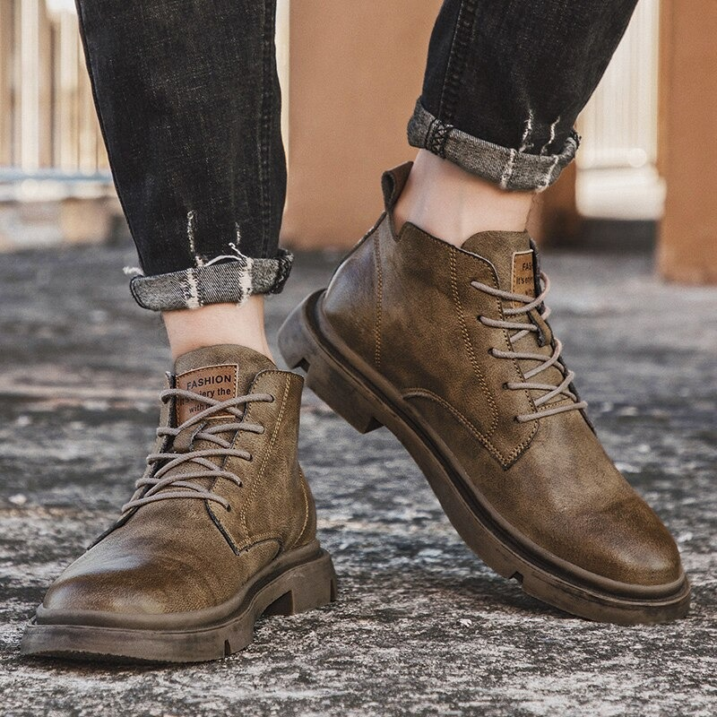 Fashion Men's Ankle Leather Boots / Casual Non-Slip Boots in British Style