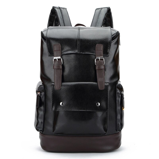Fashion Men's Black PU Leather Backpack / Brand Multi Pockets Travel Large Capacity Backpacks