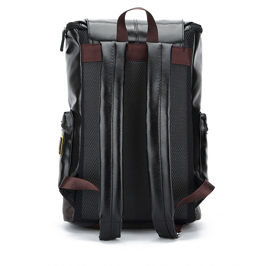 Fashion Men's Black PU Leather Backpack / Brand Multi Pockets Travel Large Capacity Backpacks