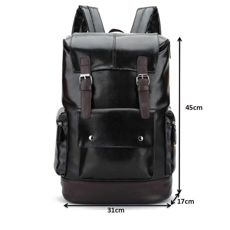 Fashion Men's Black PU Leather Backpack / Brand Multi Pockets Travel Large Capacity Backpacks