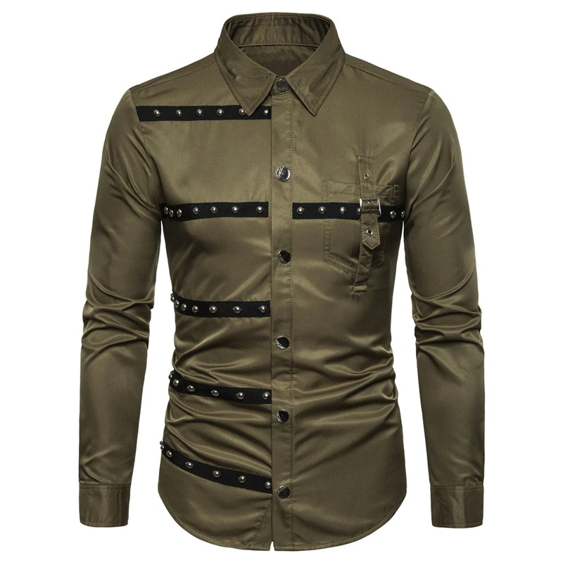Fashion Men's Long Sleeve Shirt with Rivets / Alternative Style Clothing