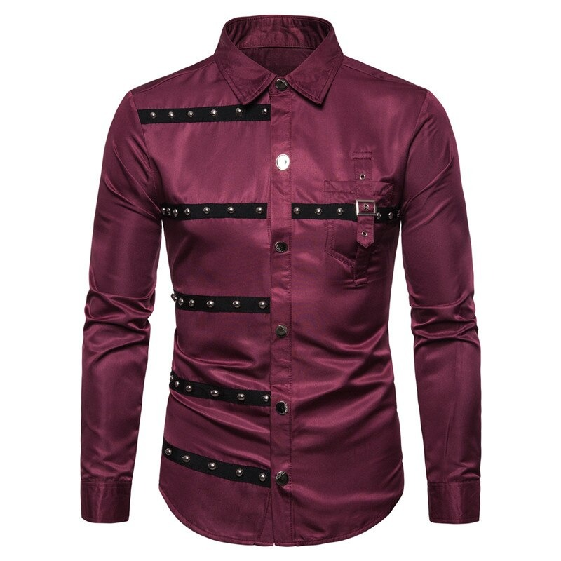 Fashion Men's Long Sleeve Shirt with Rivets / Alternative Style Clothing