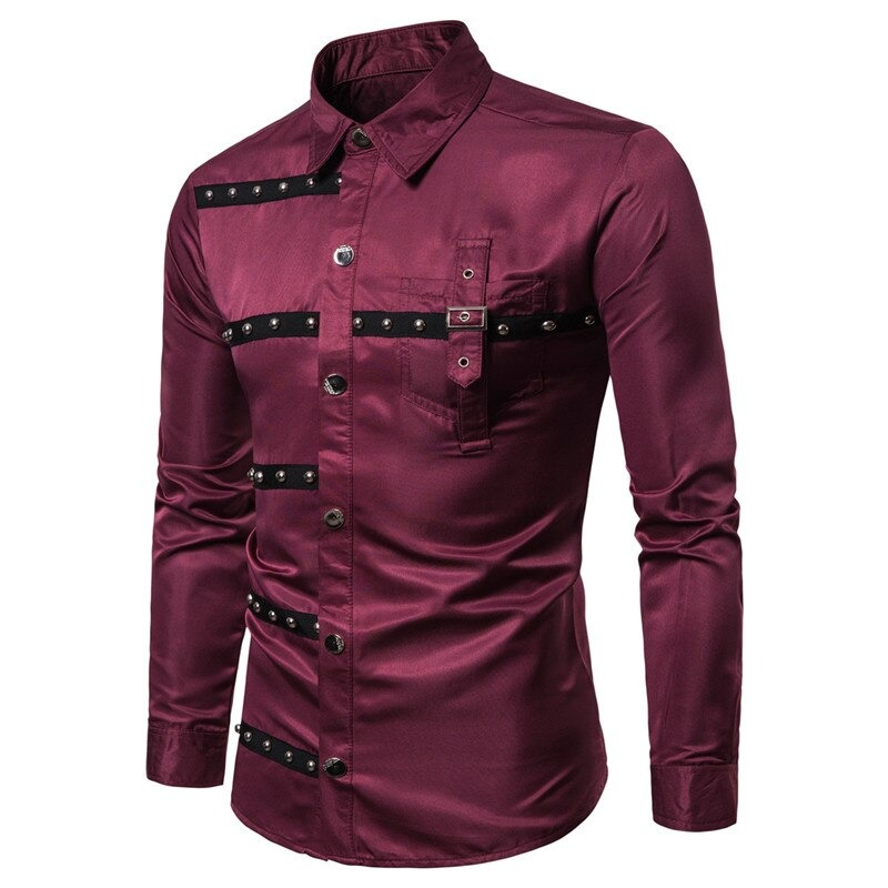 Fashion Men's Long Sleeve Shirt with Rivets / Alternative Style Clothing
