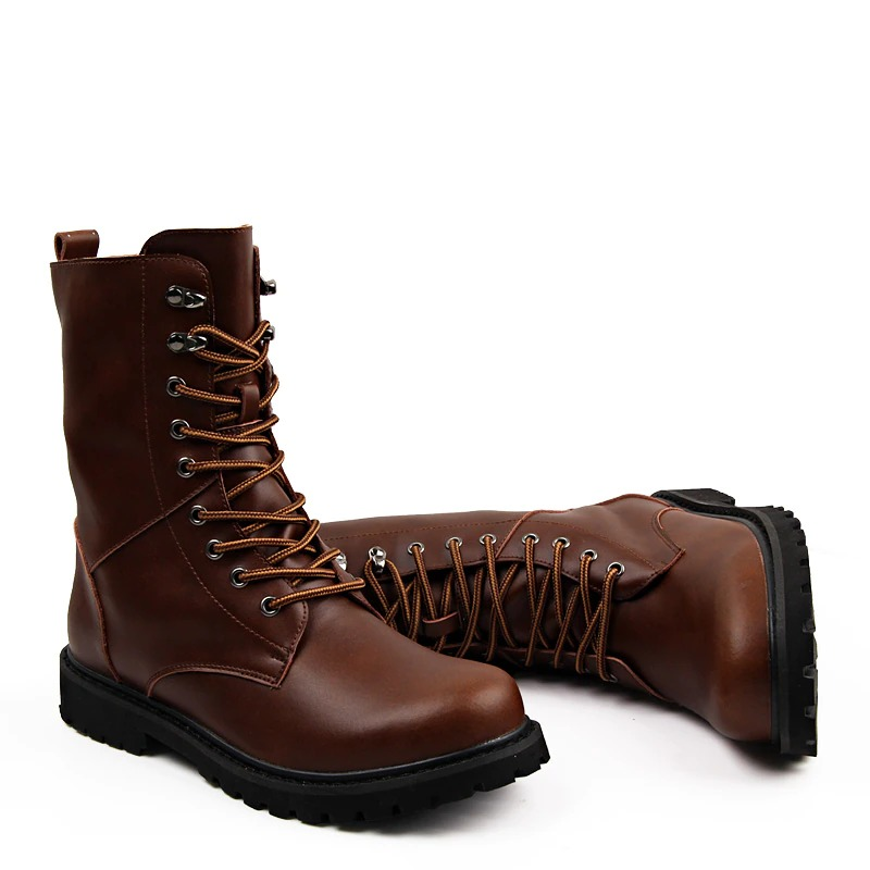 Fashion Men's Natural Leather Boots High Top / Military combat Boots of Lace-up