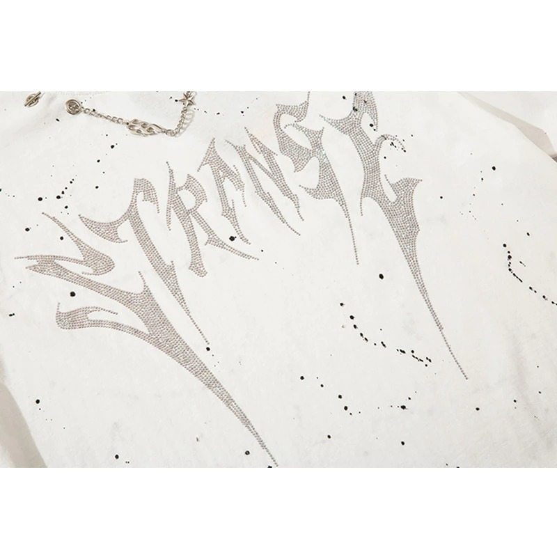 Fashion Men's O-Neck Sweatshirt with Chain / Punk Style Diamond Letter Inkjet Printed Pullover