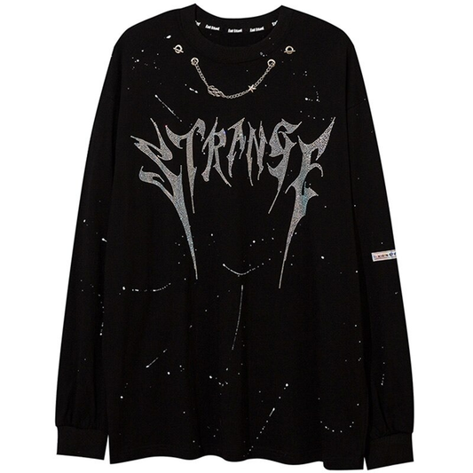 Fashion Men's O-Neck Sweatshirt with Chain / Punk Style Diamond Letter Inkjet Printed Pullover
