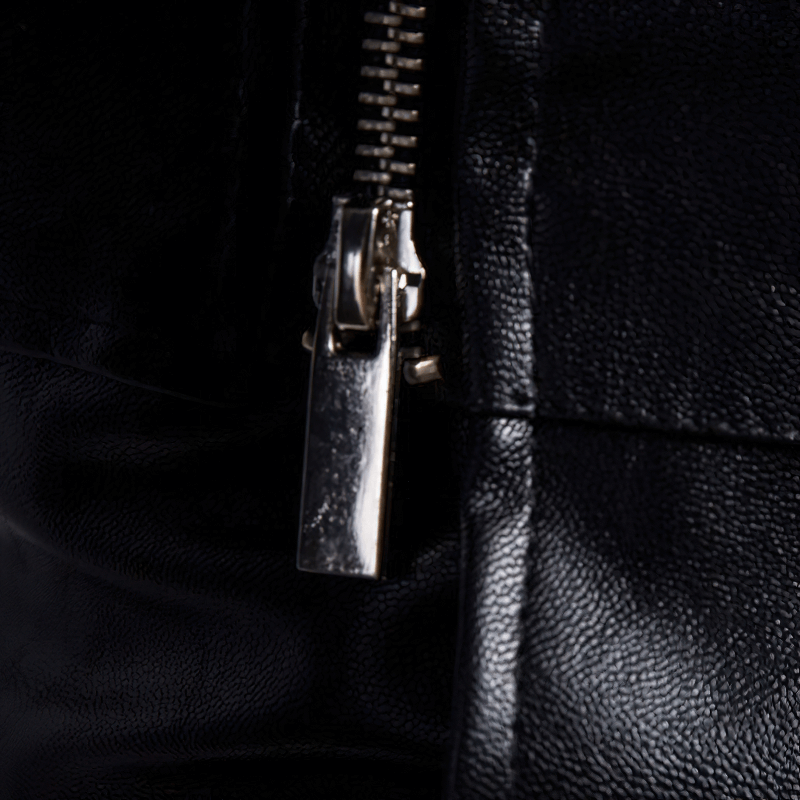 Men's Black Zipper PU Leather Jacket with Rivets / Motorcycle Biker Male Stand Collar Jackets