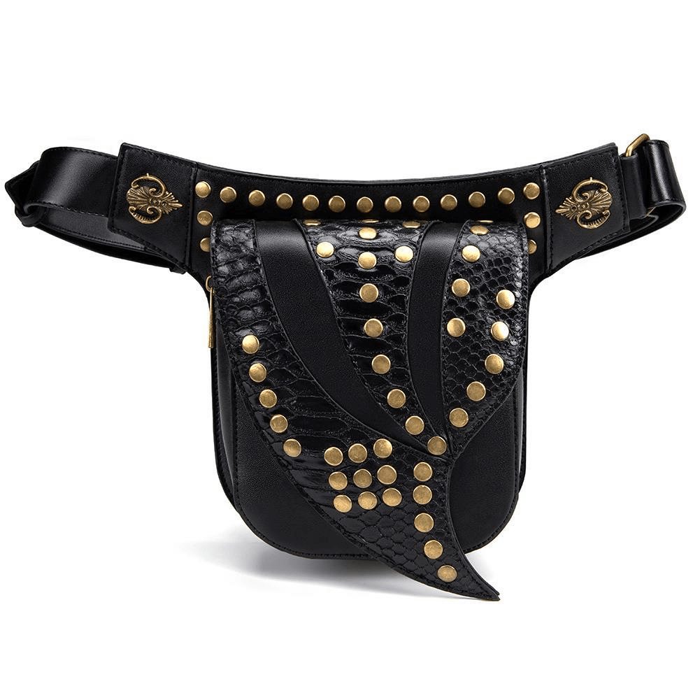 Fashion Motorcycle Waist Leg Bag / Steampunk Chest Bag with Rivets