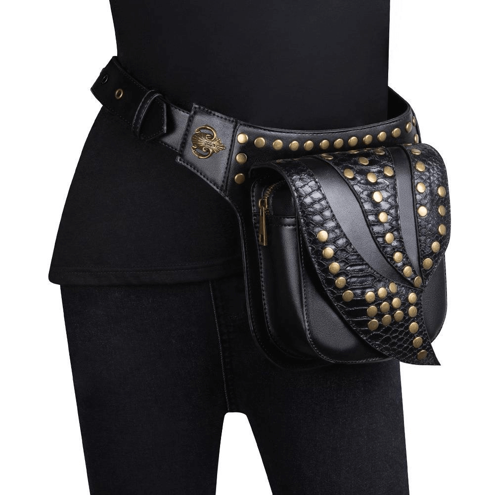 Fashion Motorcycle Waist Leg Bag / Steampunk Chest Bag with Rivets