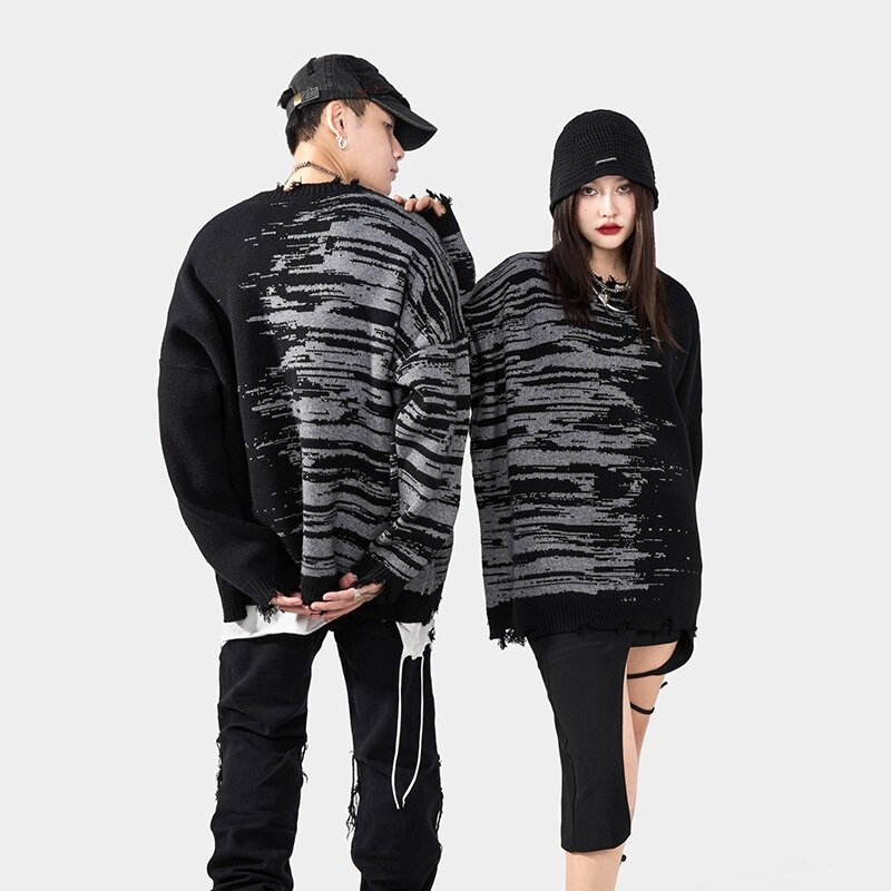 Fashion Patchwork Knitted Oversized Long Sleeve Sweaters / Streetwear Clothes for Men