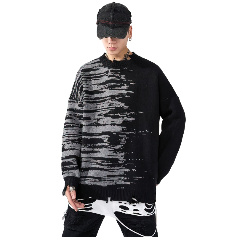 Fashion Patchwork Knitted Oversized Long Sleeve Sweaters / Streetwear Clothes for Men