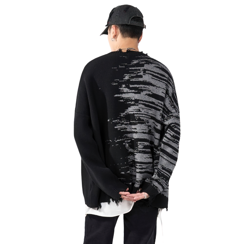 Fashion Patchwork Knitted Oversized Long Sleeve Sweaters / Streetwear Clothes for Men