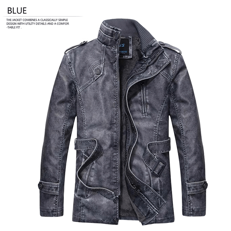 Fashion PU Leather Jacket For Men With Waist Belt / Casual Streetwear