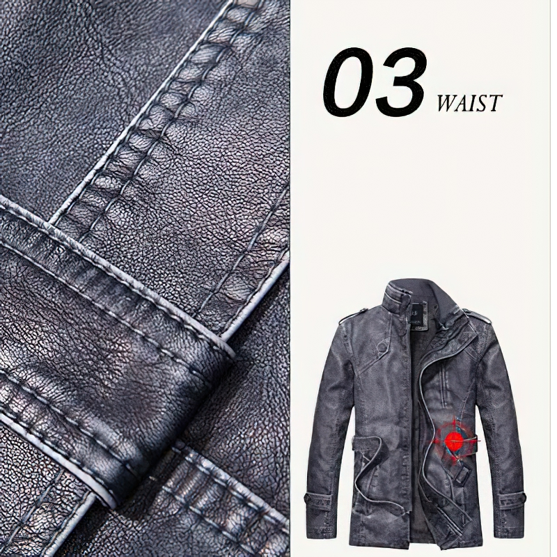 Fashion PU Leather Jacket For Men With Waist Belt / Casual Streetwear
