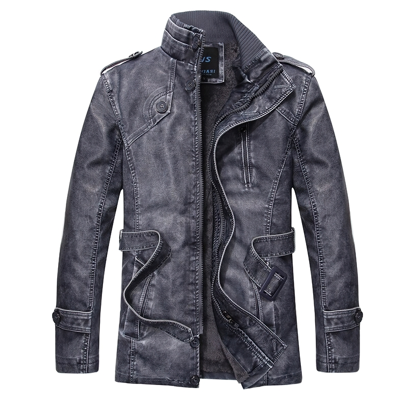 Fashion PU Leather Jacket For Men With Waist Belt / Casual Streetwear