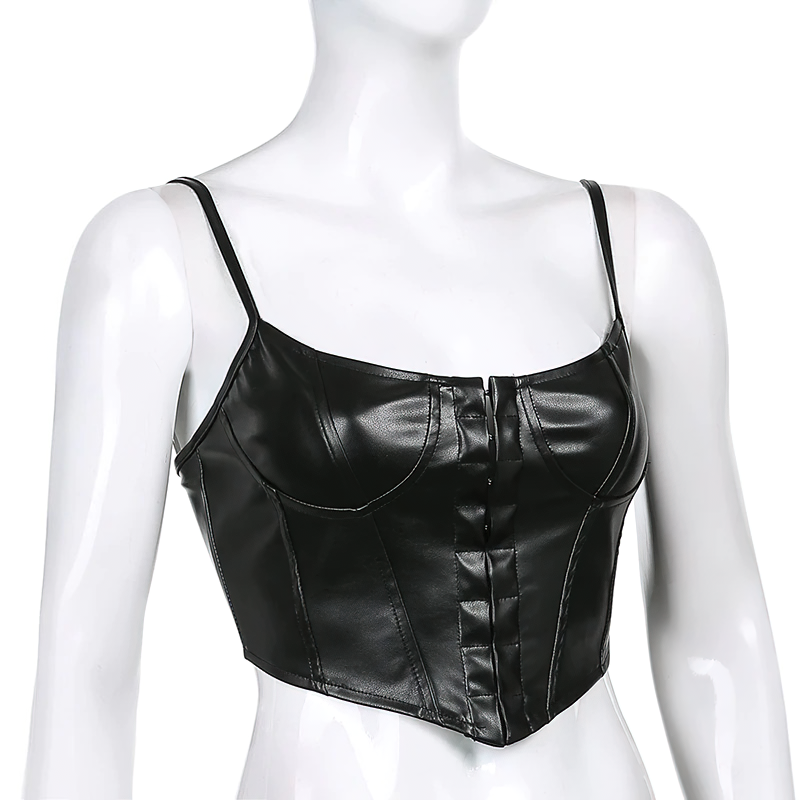 Fashion PU Leather Sleeveless Tank Top / Sexy Women's Corset Crop Top