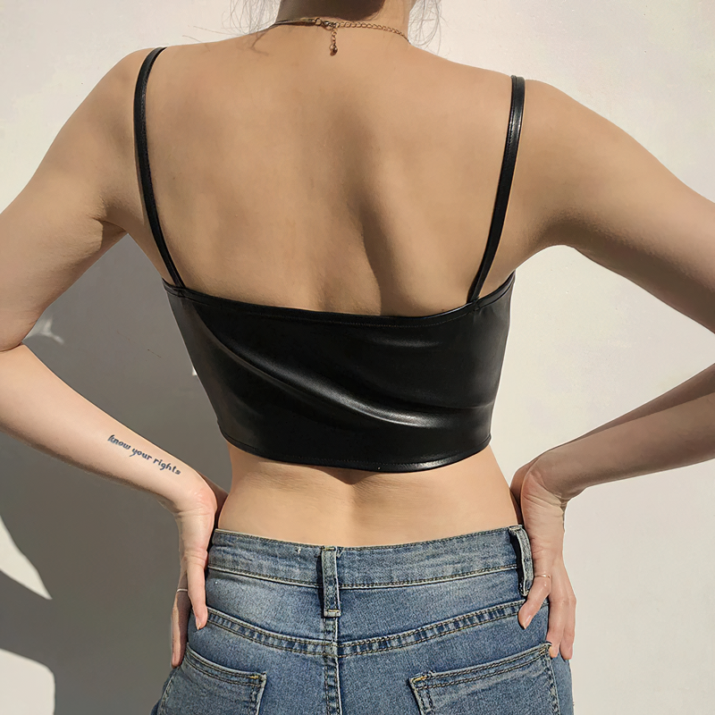 Fashion PU Leather Sleeveless Tank Top / Sexy Women's Corset Crop Top