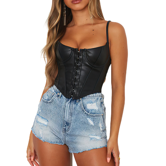 Fashion PU Leather Sleeveless Tank Top / Sexy Women's Corset Crop Top