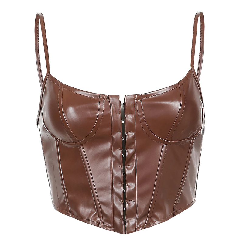 Fashion PU Leather Sleeveless Tank Top / Sexy Women's Corset Crop Top