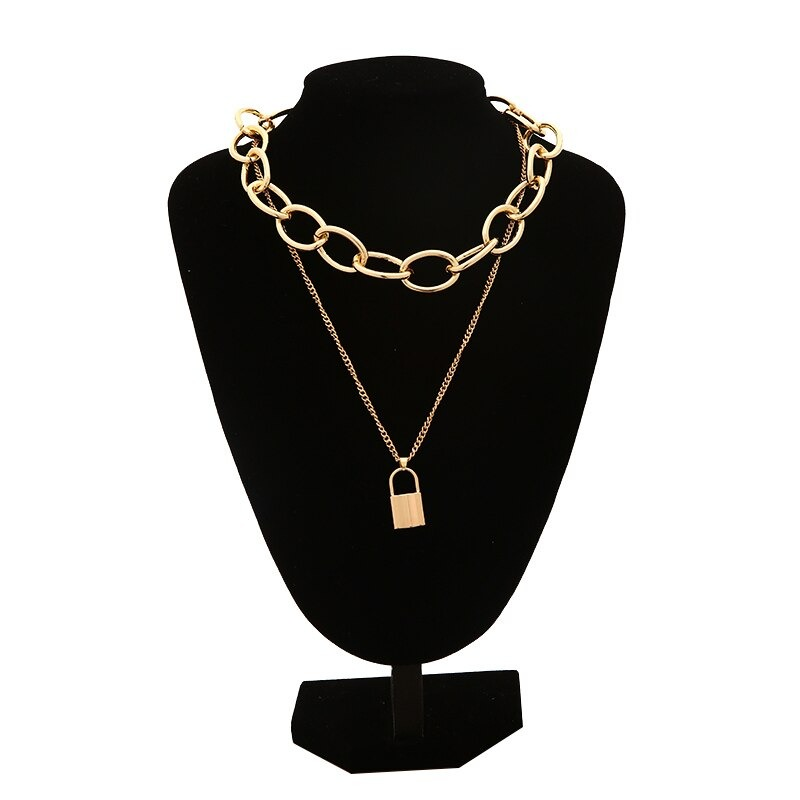Fashion Punk Chain Necklace for Women / Chunky Chain with Lock Pendant