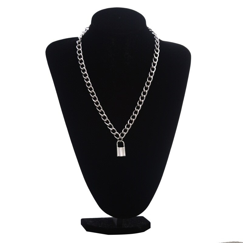 Fashion Punk Chain Necklace for Women / Chunky Chain with Lock Pendant